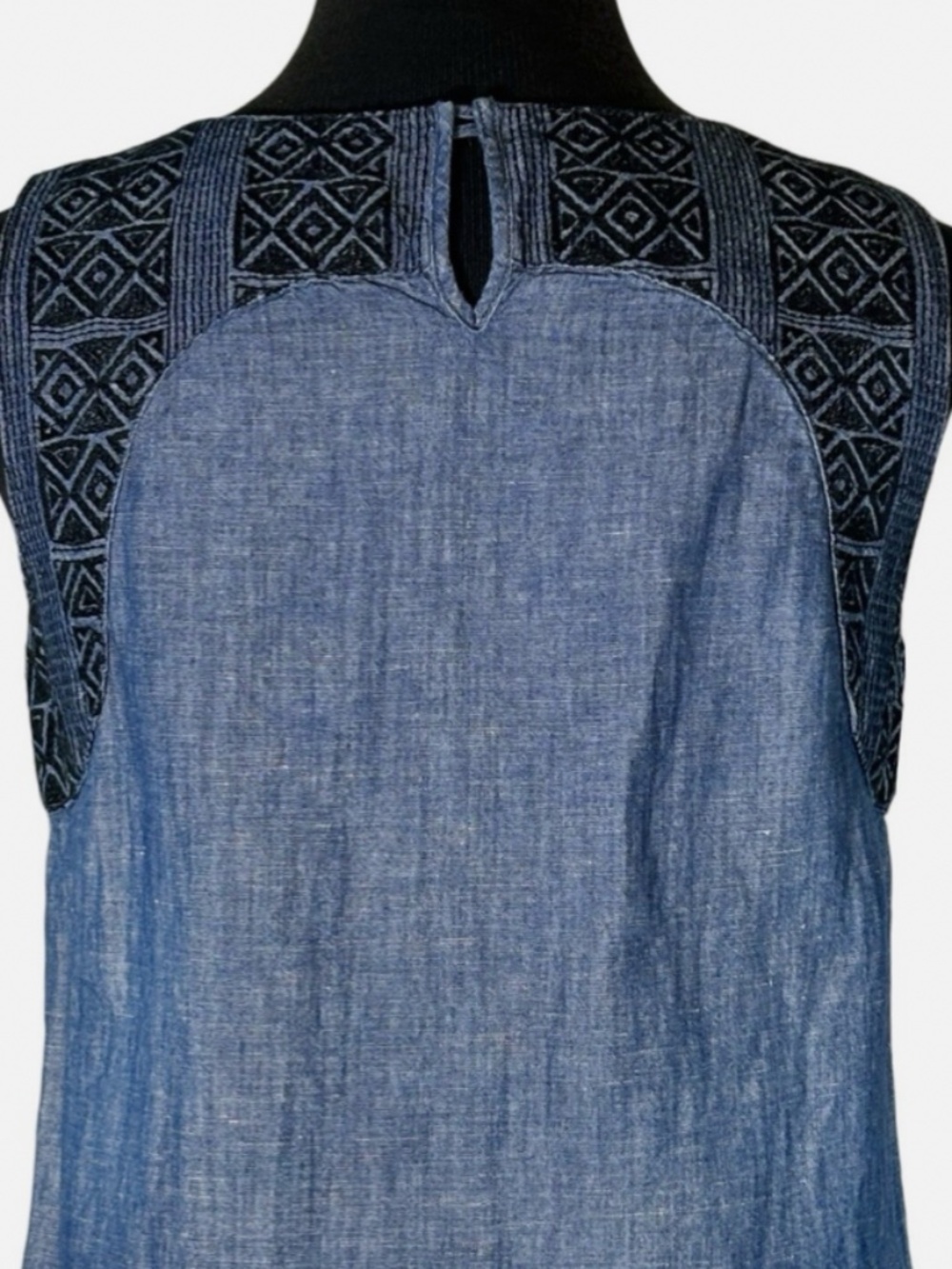 Madewell Linen-Cotton Straight Hem Embroidered Top In Indigo Style A5641 Sz M - Picture 5 of 12